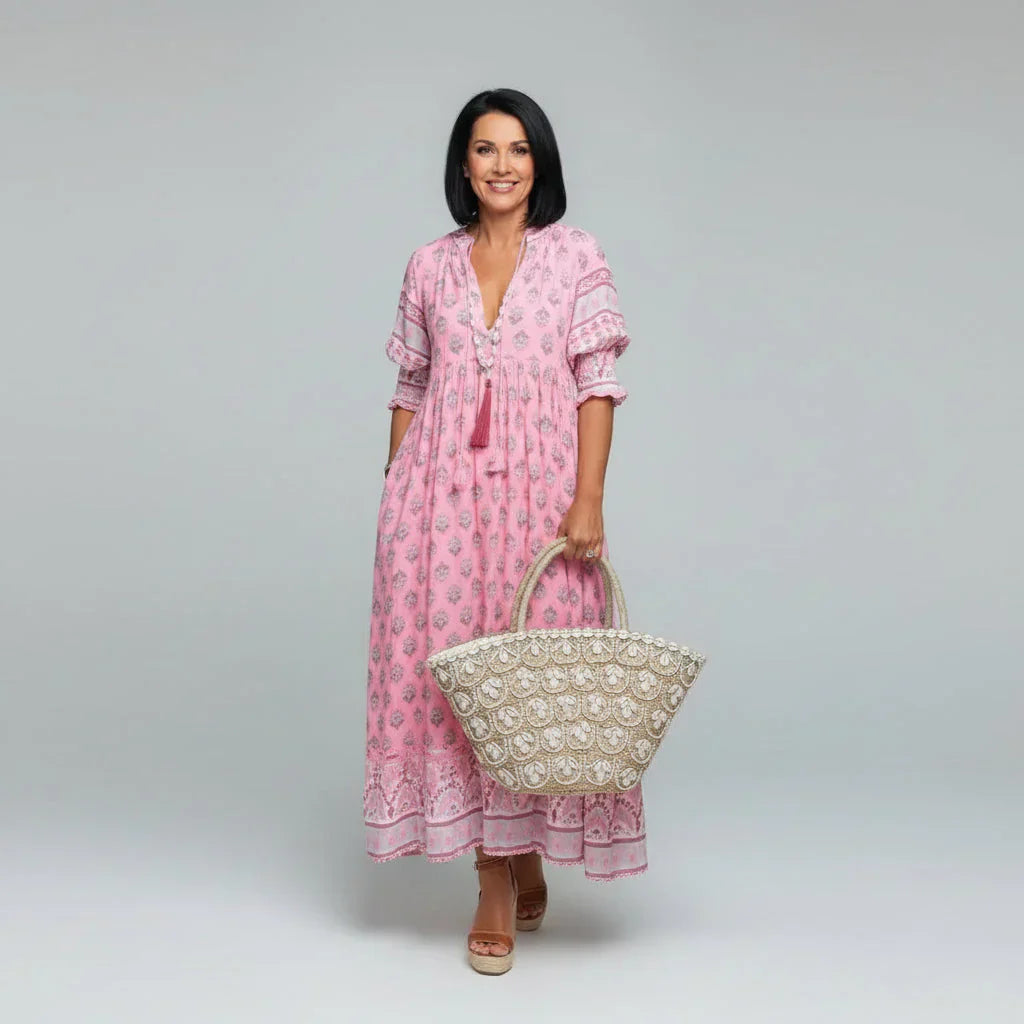 Sorali – Cuello de lazo y borlas, vestido midi