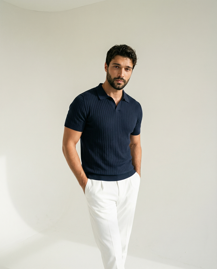 Con cuello alto de punto playera polo