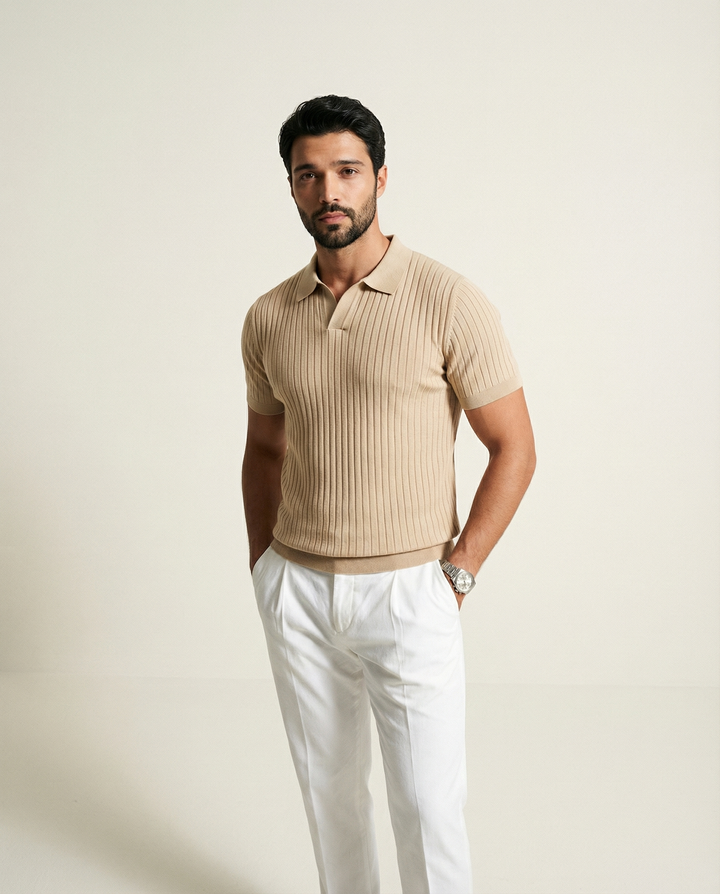 Con cuello alto de punto playera polo