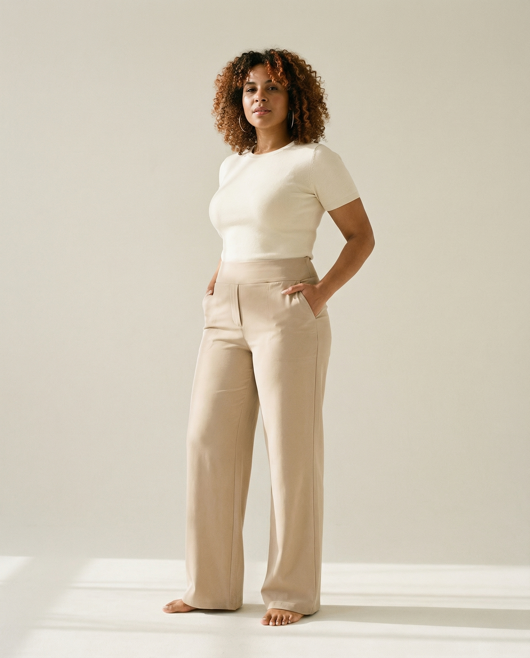 Pierna recta tejido plano pantalones