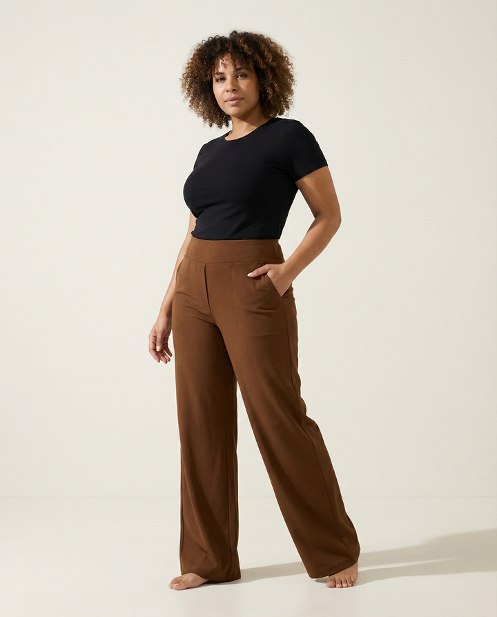 Pierna recta tejido plano pantalones