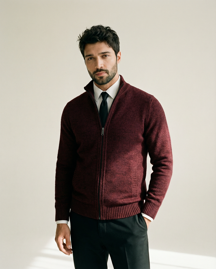Cárdigan ajustado de merino y algodón
