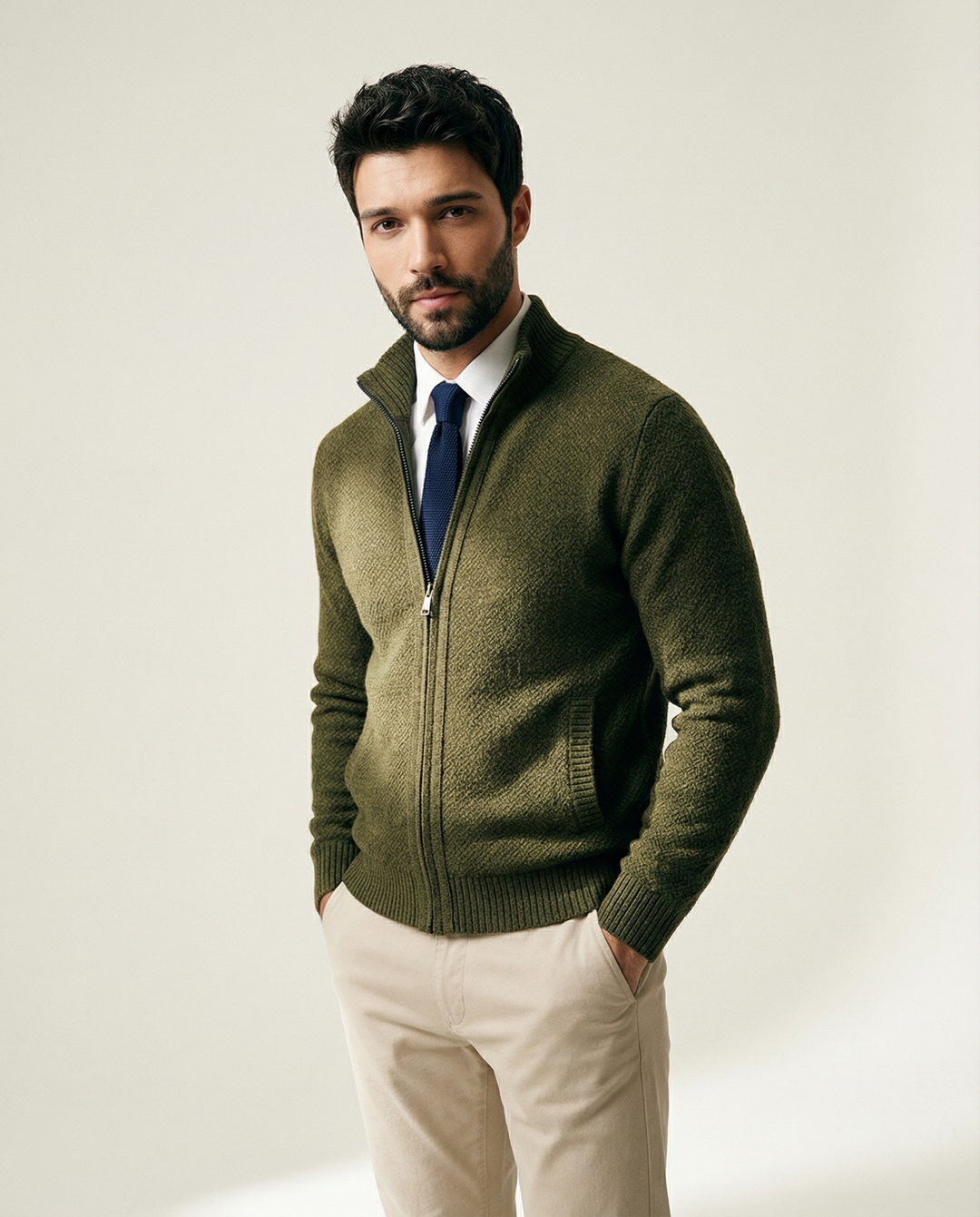 Cárdigan ajustado de merino y algodón