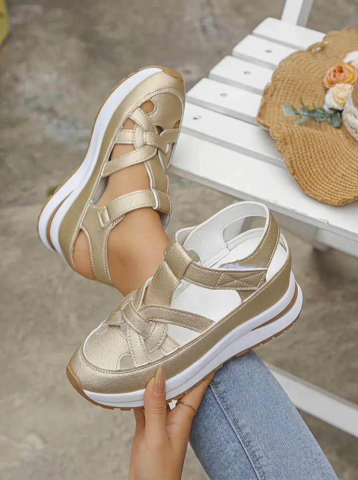 Orlise – De cuña con correa de velcro y suela de goma, sandalias