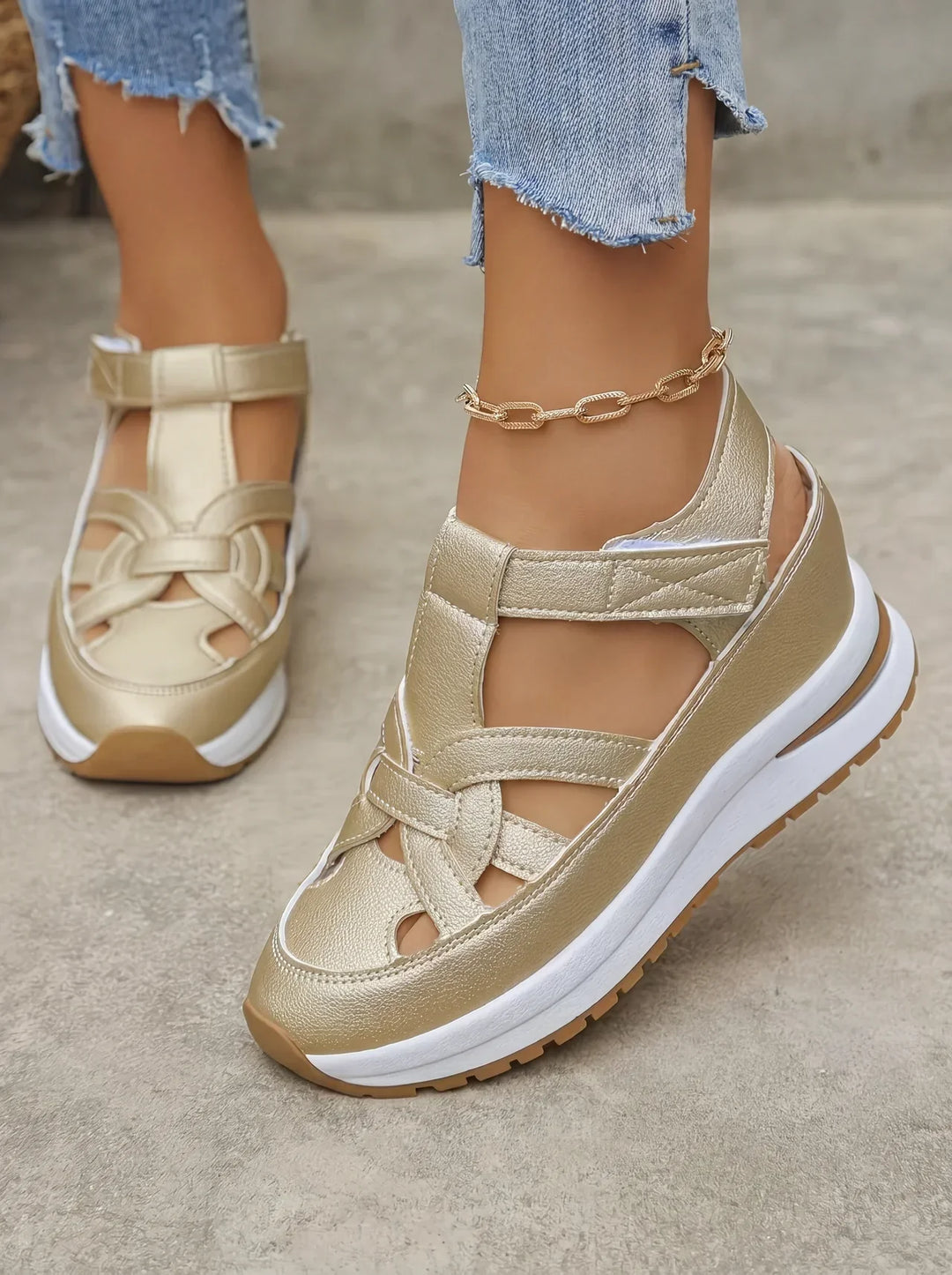 Orlise – De cuña con correa de velcro y suela de goma, sandalias