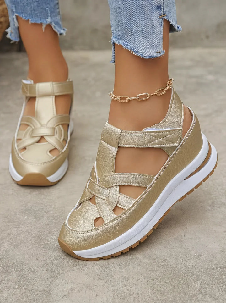 Orlise – De cuña con correa de velcro y suela de goma, sandalias