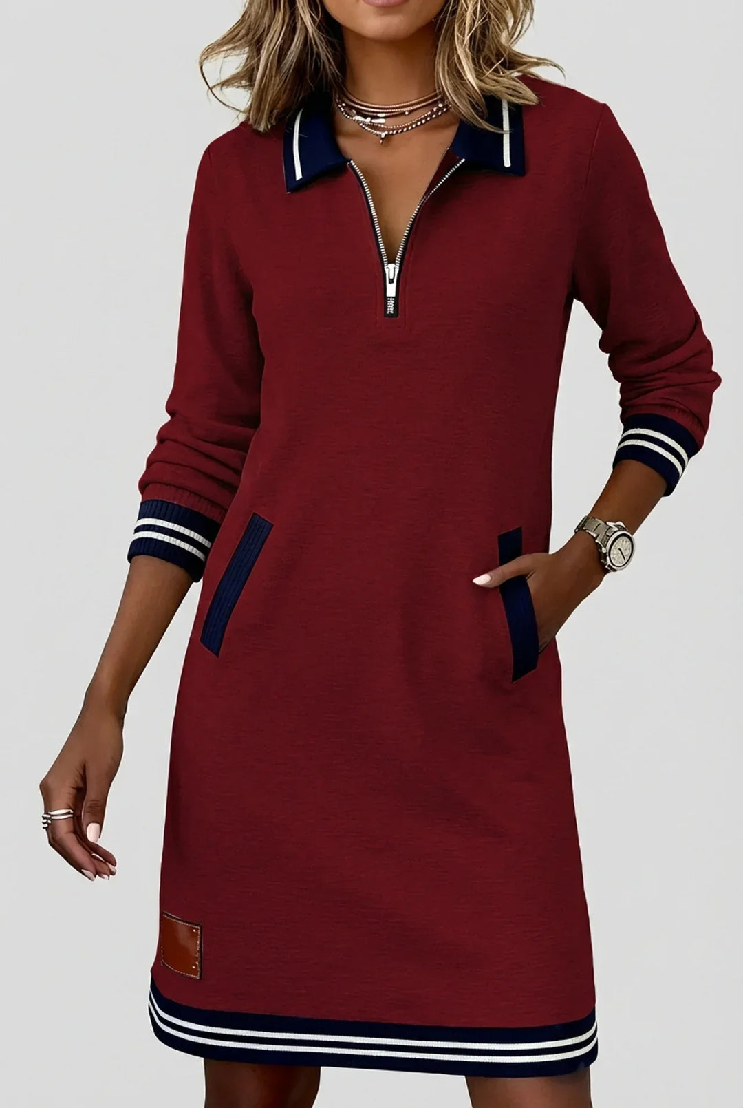 Novera – Con cremallera frontal, de algodón y lino, vestido