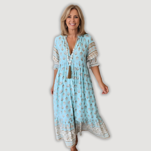 Sorali – Cuello de lazo y borlas, vestido midi