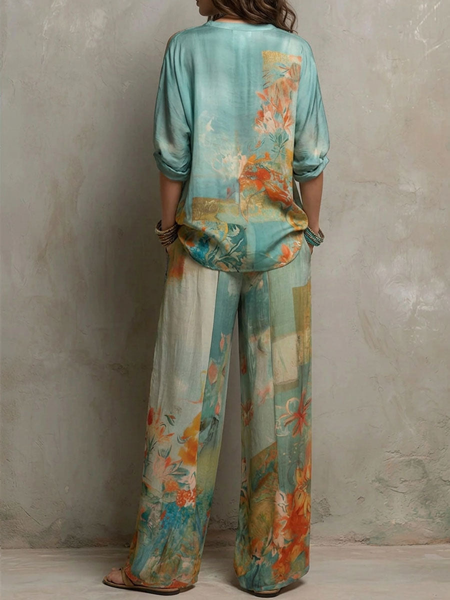 Leniva – Estampado floral en conjunto de pantalones anchos
