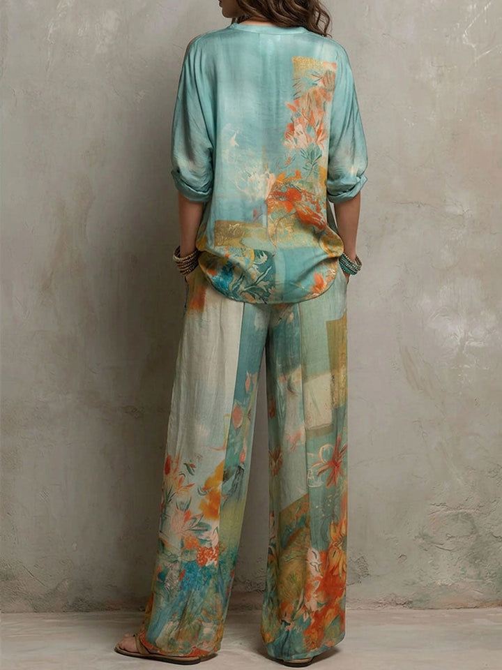 Leniva – Estampado floral en conjunto de pantalones anchos