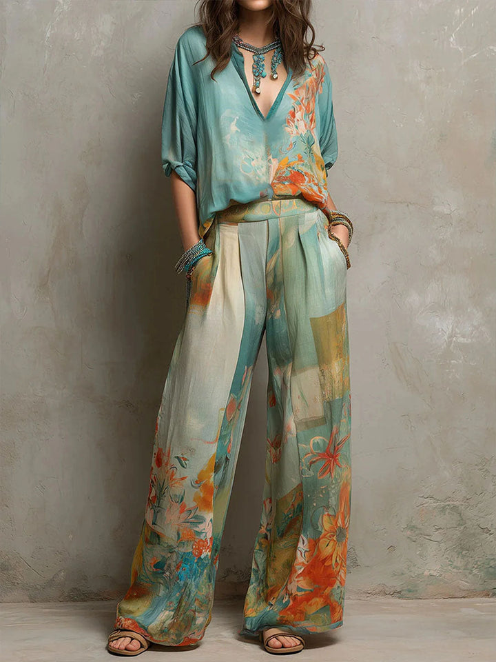 Leniva – Estampado floral en conjunto de pantalones anchos
