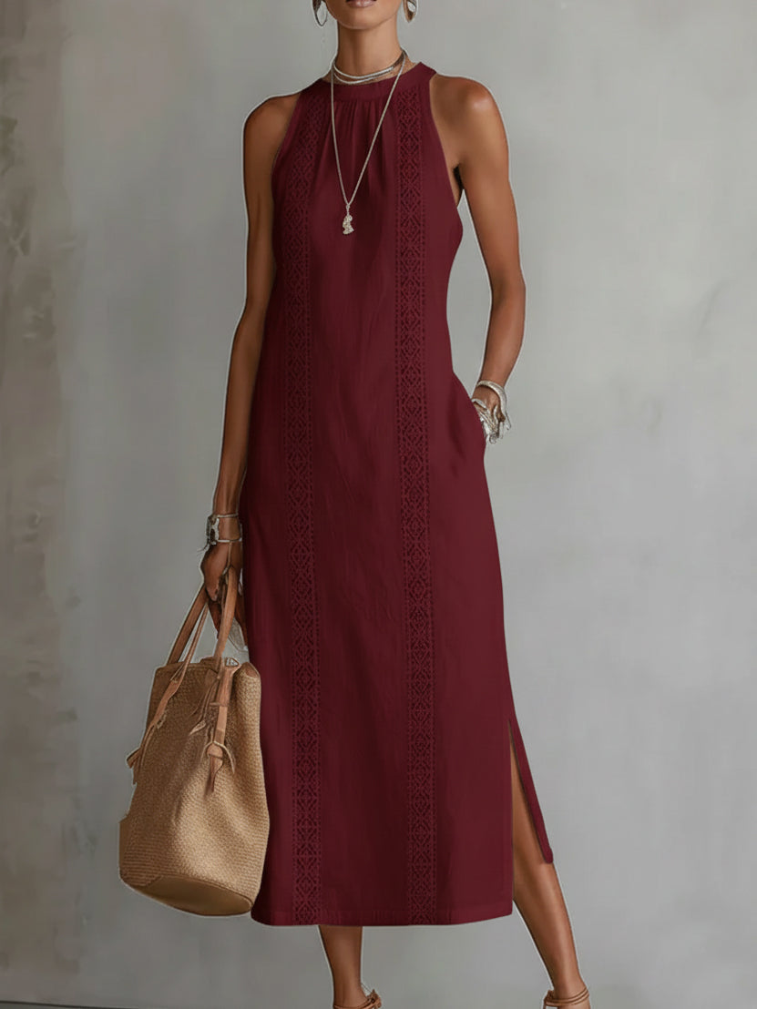 Tevara – Cuello alto, tejido técnico, vestido midi