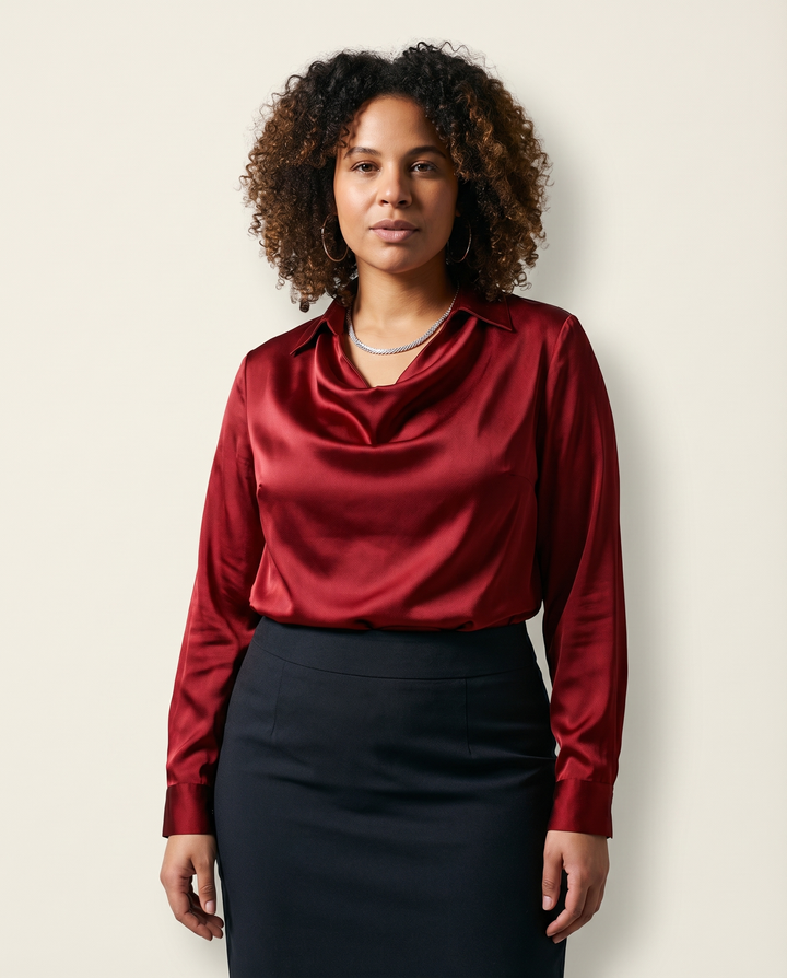 Cuello drapeado de satén, blusa