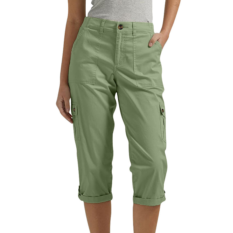 Orelyn – Con múltiples bolsillos, tejido elástico, pantalones cargo capri