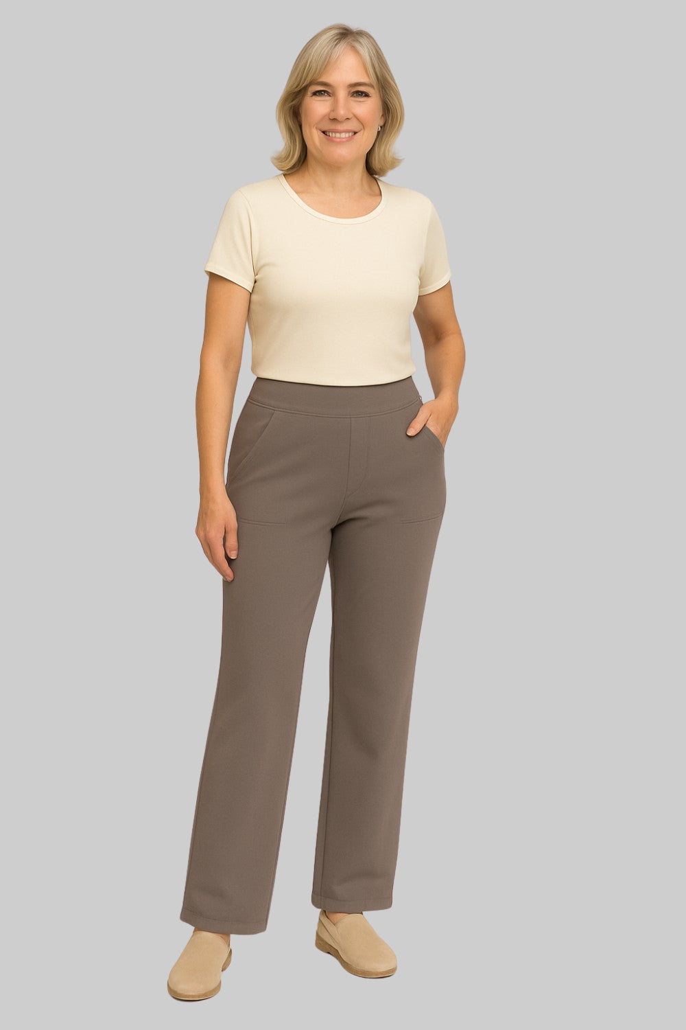 Rylena – Cintura alta en tejido elástico, pantalones